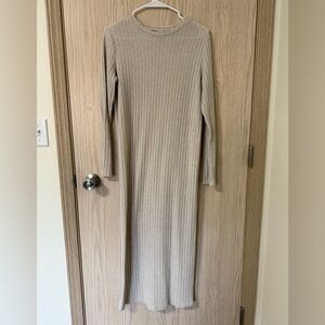 SHEIN Beige Long Sleeve Ribbed Dress